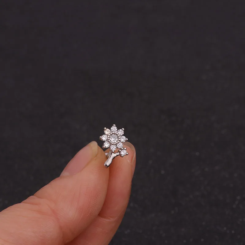 1Pc Cross Heart Flower Crown Cz Ear Studs Helix Piercing Cartilage Earring Conch Rook Tragus Stud Jewelry | Украшения и