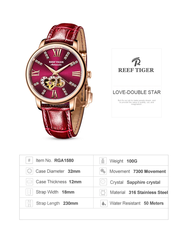 Reef Tiger/RT дизайн модные женские часы розовое золото Зеленый циферблат механические часы кожаный ремешок Montre Femme RGA1580