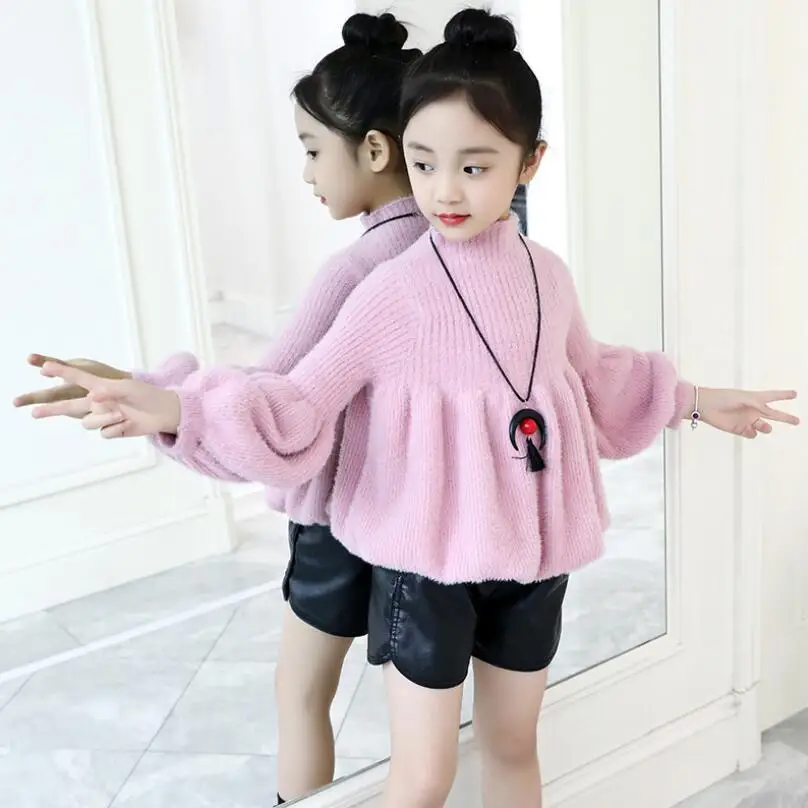pink kids sweaters Г. Свитера для маленьких девочек-подростков; весенне-осенние Топы с длинными рукавами-фонариками; вязаный пуловер; Детский свитер кардиган для девочек; детская одежда - Цвет: pink kids sweaters