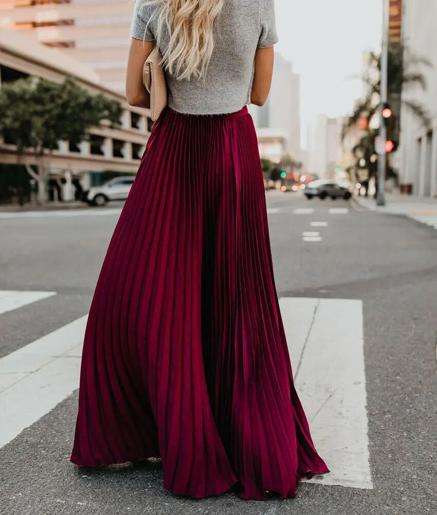 Для женщин Boho шифон длинная юбка макси женские пляжные Высокая юбка для офиса плиссированные Повседневный Сарафан Mulheres сделать партия Boho Praia