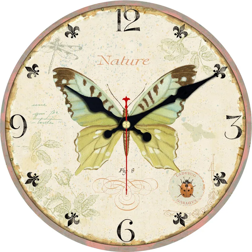 Butterfly Flying Large Decorative Round Wall Clock Living Room Decor Saat Fashion Silent Vintage Watch New Year Gift | Дом и сад
