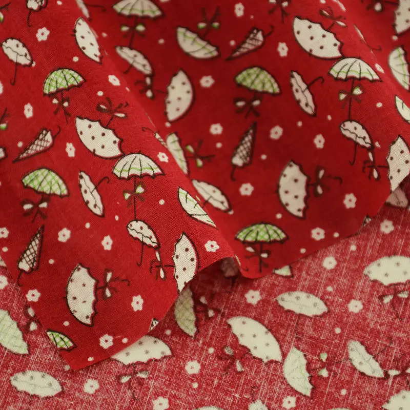 Cotton Patchwork Fabrics Crafts Dolls Textile Sewing Cloth Dark Red Color Cartoon Umbrella Style Fat Quarter Telas Tecido Tilda