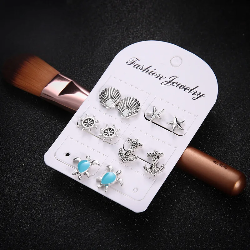 Круглые пляжные серьги с якорем и морем дизайном Черепаха серьги-гвоздики |