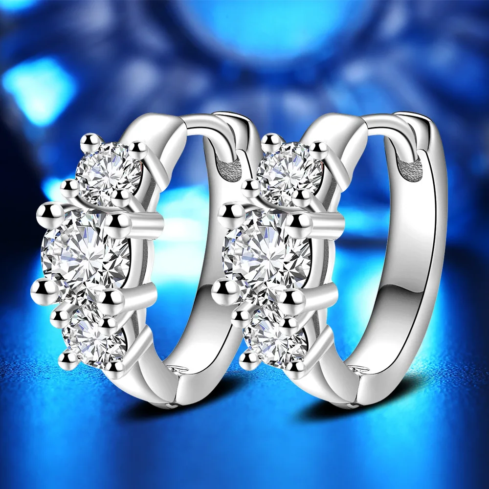 

KOFSAC New Fashion Rose Gold Women Hoop Earrings Jewelry 925 Sterling silver Earring For Girl Bride Wedding Party Clear Crystal
