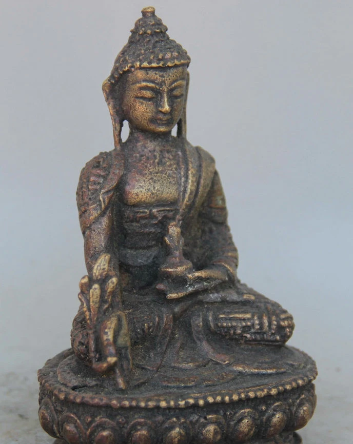 Буддизм старого Тибета фиолетовая Бронзовая статуя менла медицина Будда