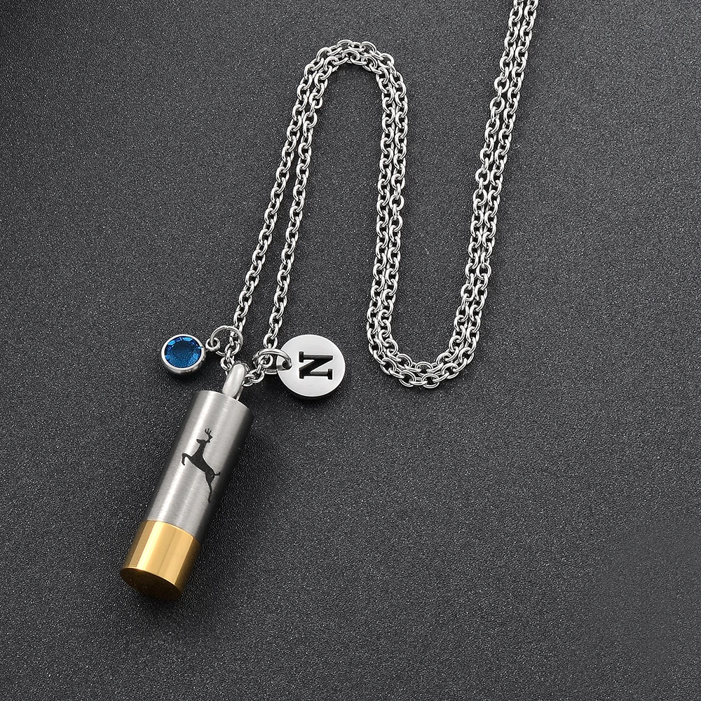 IJD8424 Stainless Steel Deer Engraved Cylinder Urn Pendant Necklace Memorial Ash Keepsake Cremation Jewelry | Украшения и