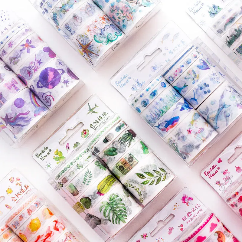 

10 pcs/pack Pink Green Violet Bullet Journal Washi Tape Set DIY Scrapbooking Sticker Label Masking Tape School Office Supply