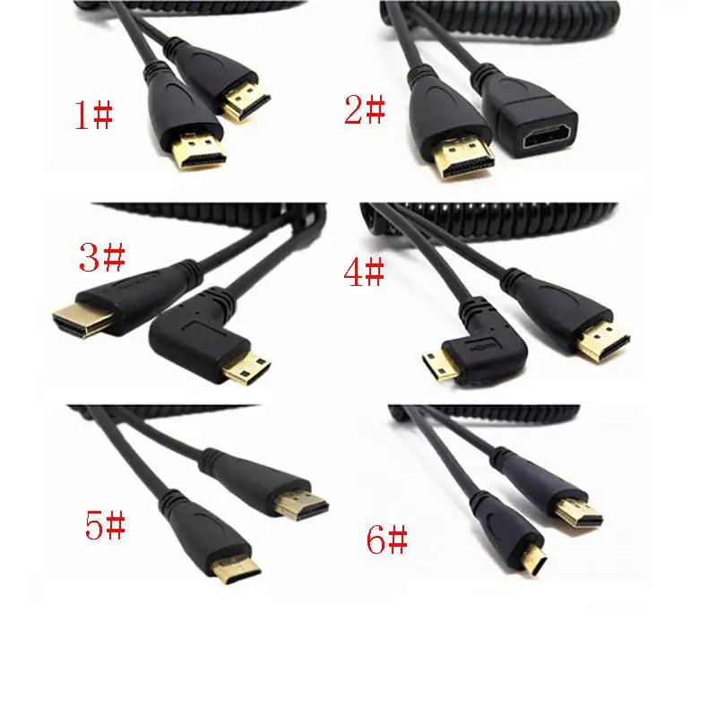 Переходник с HDMI на прямой угол Mini Micro Hdmi пружинный гибкий кабель V1.4 DSLR HD