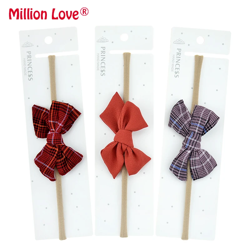New Baby girl Linen stripe Bow headband newborn elastic Nylon headwraps girls hair accessories christening bebes bandeau gift | Детская