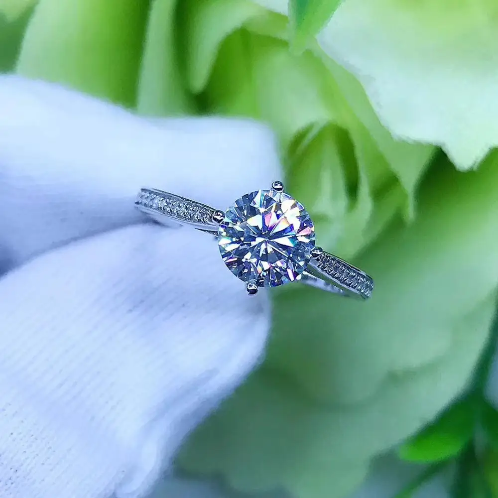 Круглое серебряное моиссанитовое кольцо 1ct D VVS роскошное Weding для женщин |