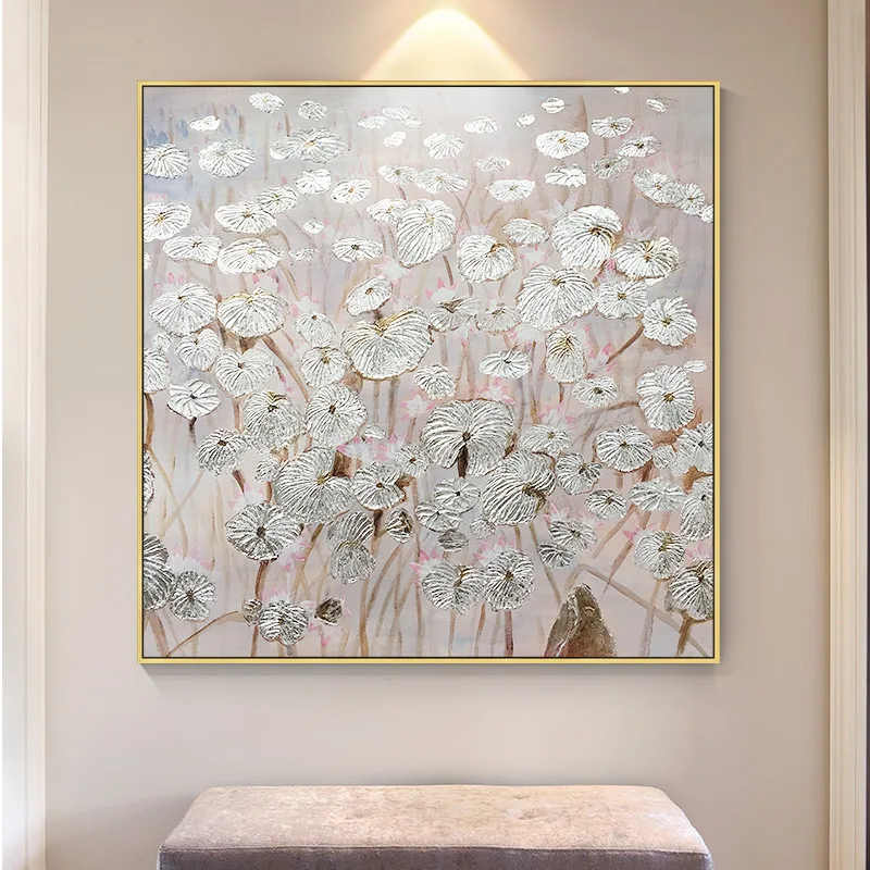 

Abstract Pink Lotus leaf Painting Acrylic Wall Art Pictures Canvas Hand painted Caudros Decoracion for living room Home Decor