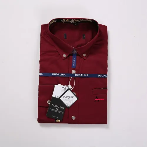 Dudalina Sergio k Camisa, брендовая одежда, мужские рубашки с длинным рукавом, одноцветная рубашка, приталенная, повседневная, светская, мужская рубашка - Цвет: A1730RED