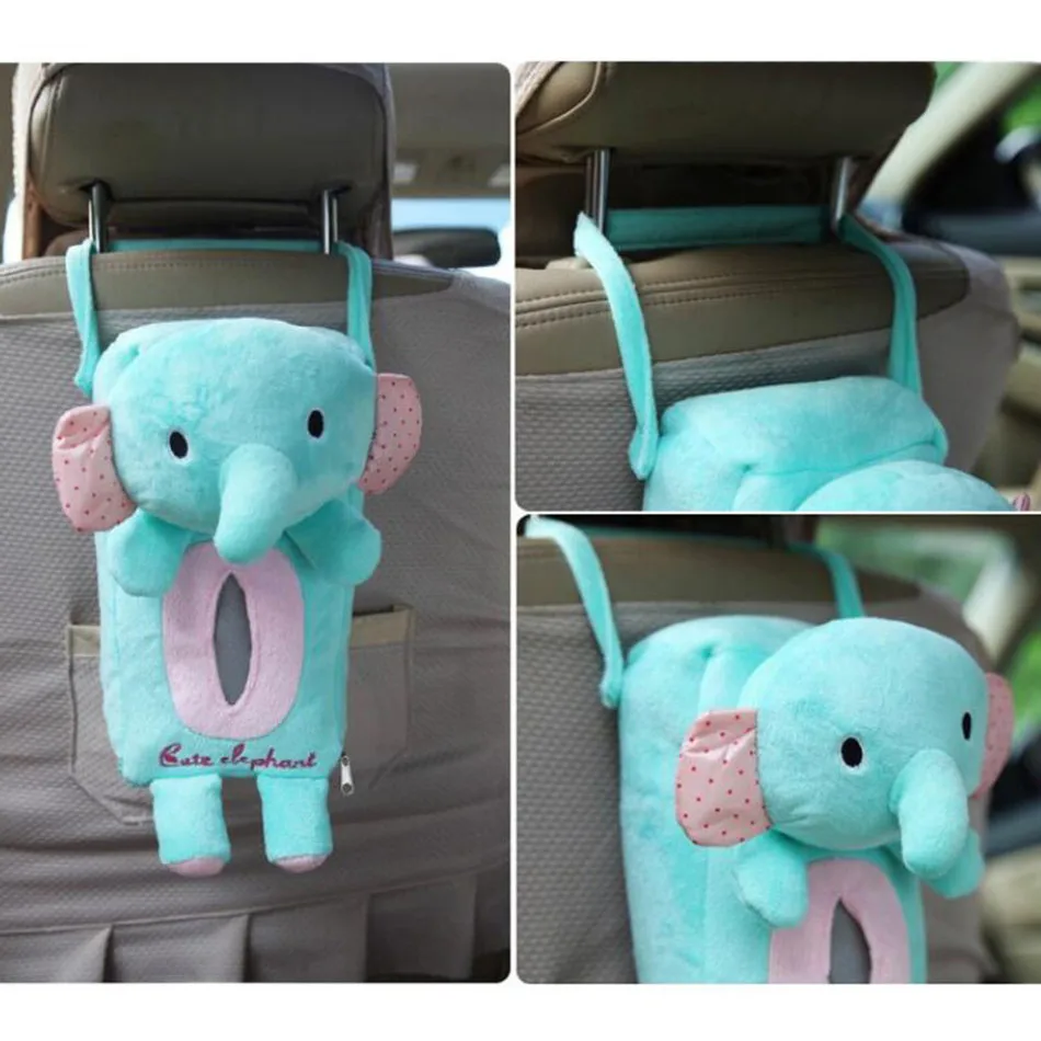 Cute Animal Car Ornaments Hanging Accessories for Girls Tissue Box Back Napkin Paper Towel Box Covers Case 4 Colors