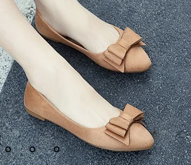 2018 Новое поступление женская обувь на плоской подошве с бантом из флока острым