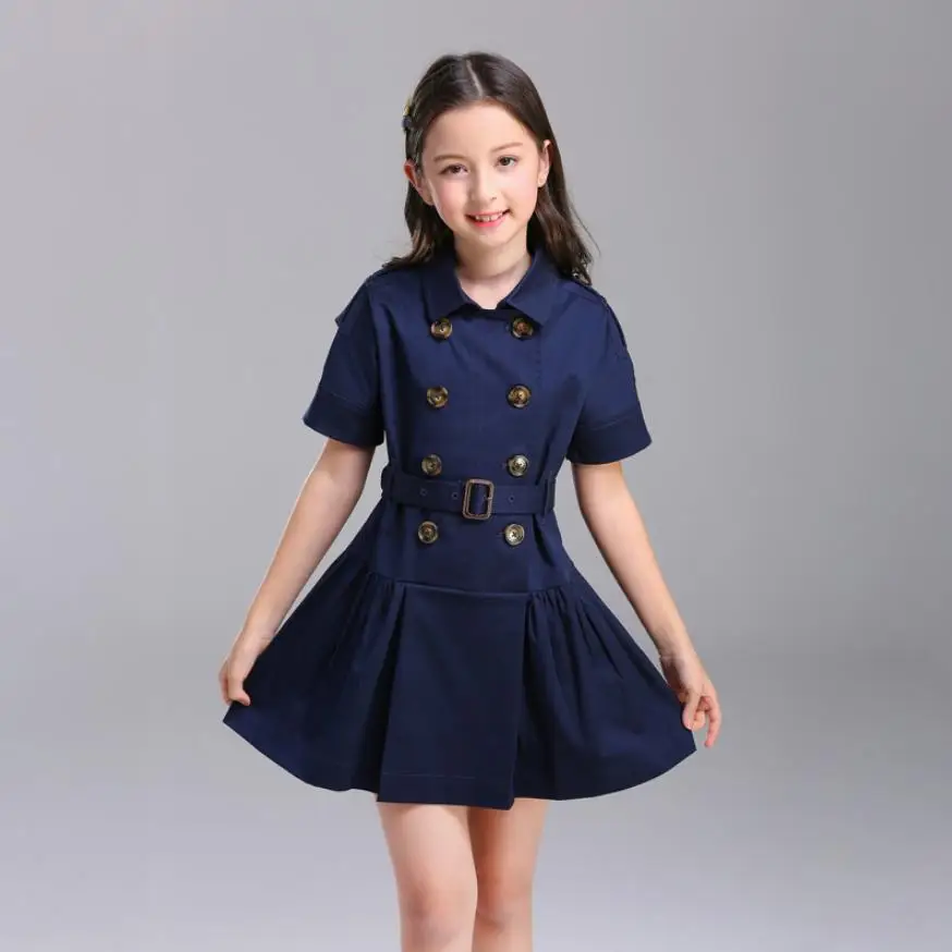 2019 Summer New Baby Girls Dress Toddler Outfits Short Sleeve Double-breasted Princess Cotton England Style Vestido Y1021 | Детская