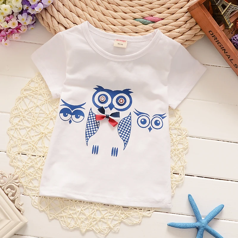 Детская Хлопковая футболка с рисунком совы 5 цветов | Мать и ребенок