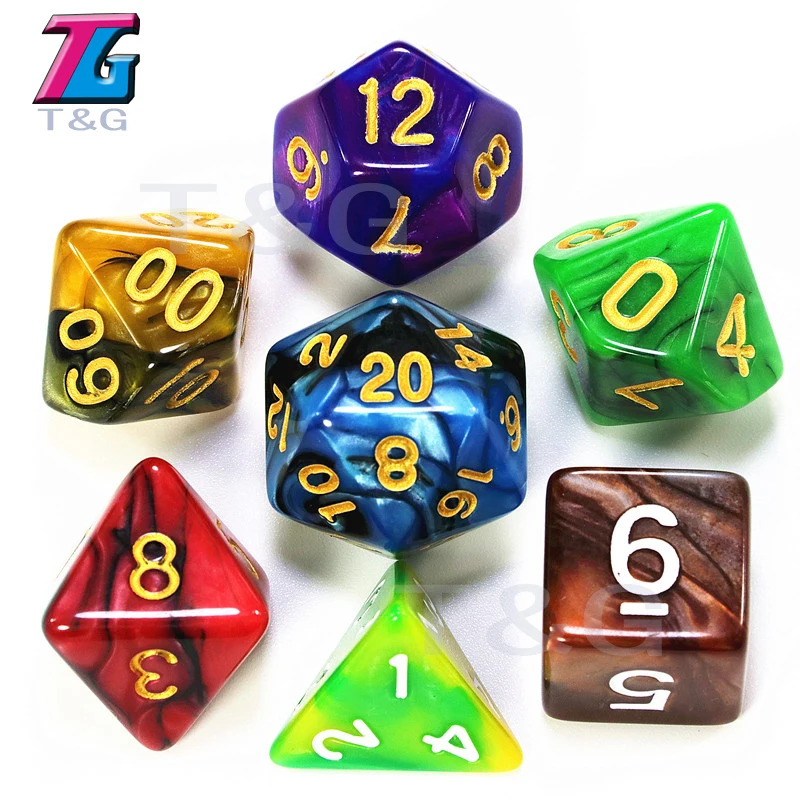 7 pcs кости с сумкой D& D d4, d6, d8, d10, d%, d12, d20 многогранные Настольная игра штук ролевой игры