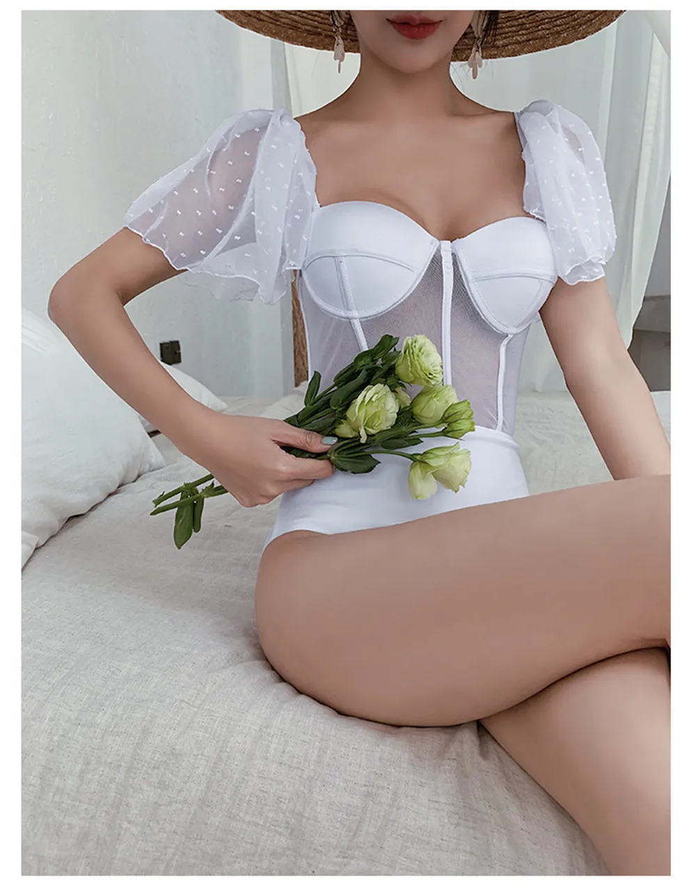 Сетчатый цельный купальник Женская однотонная одежда для плавания короткий рукав Монокини пуш-ап купальный костюм корейский стиль трикини белый купальный костюм коврик