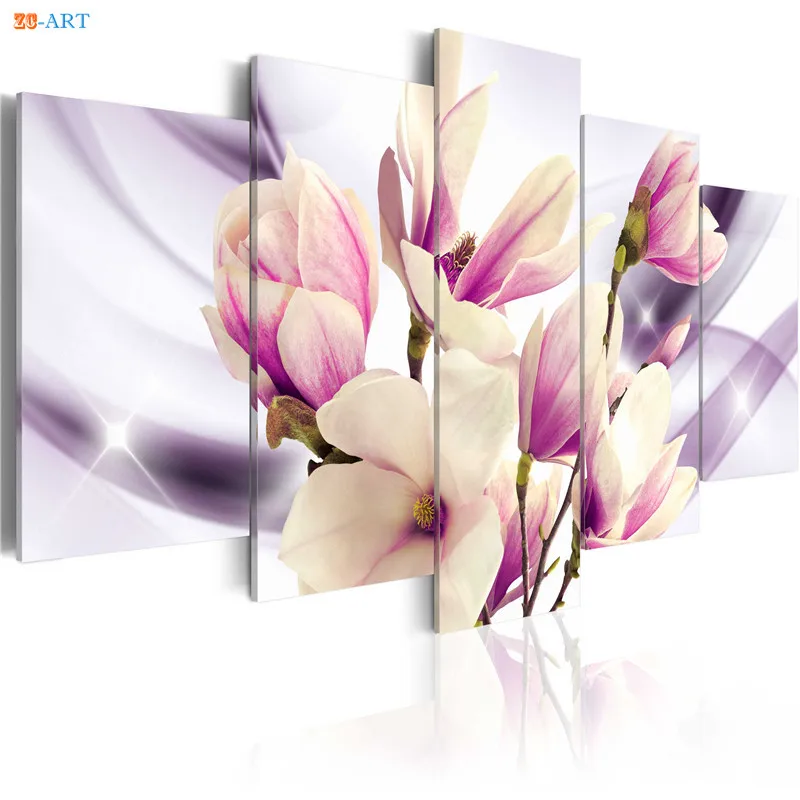 Magnolias Цветы Печать настенная живопись 5 шт. цветок плакат пастельный Холст