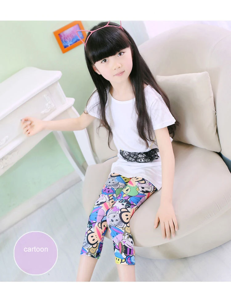 Леггинсы с цветочным узором для девочек узкие брюки летние штаны детские