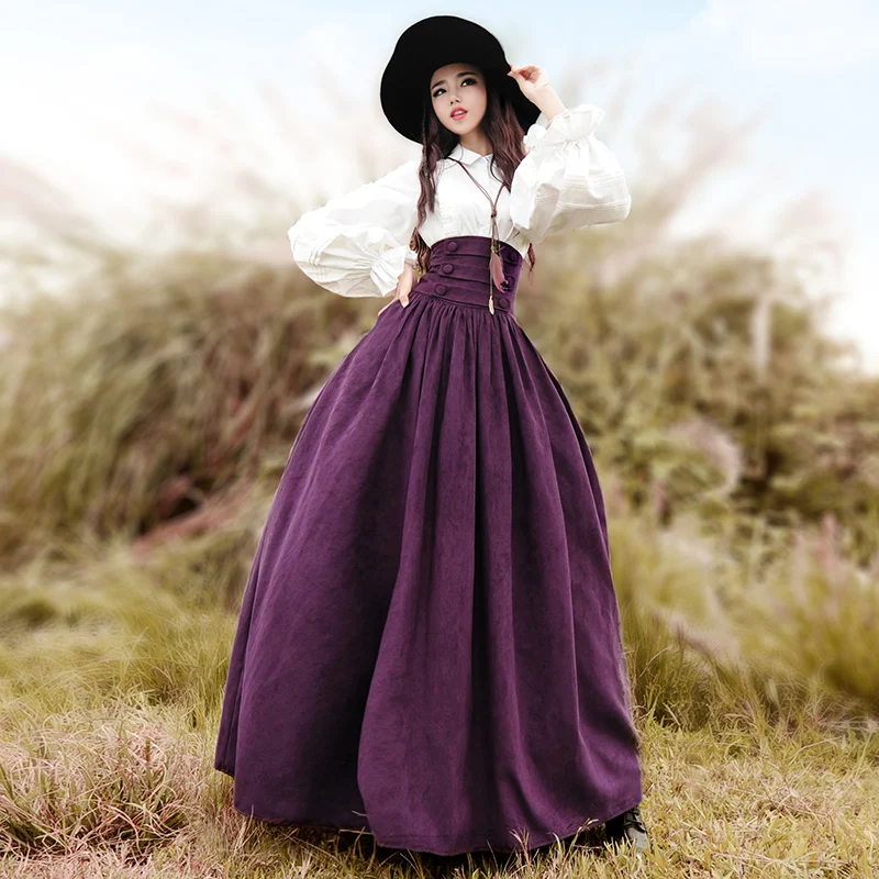 Женская винтажная юбка макси BOSHOW элегантная длинная из флока и замши с высокой