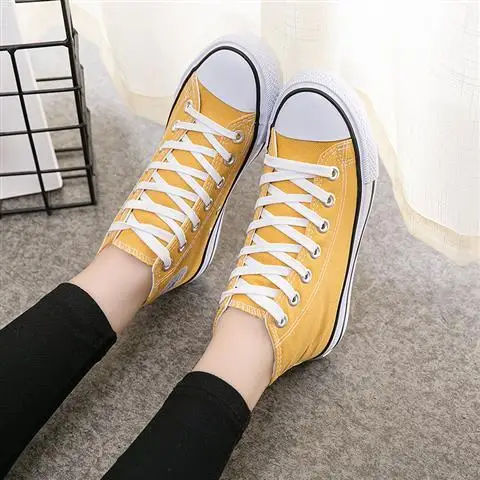 Yellow Высокие кроссовки для женщин; парусиновая обувь; сезон осень; Вулканизированная обувь; большие размеры 4,5-11; классическая женская обувь; женские кроссовки; - Цвет: Yellow