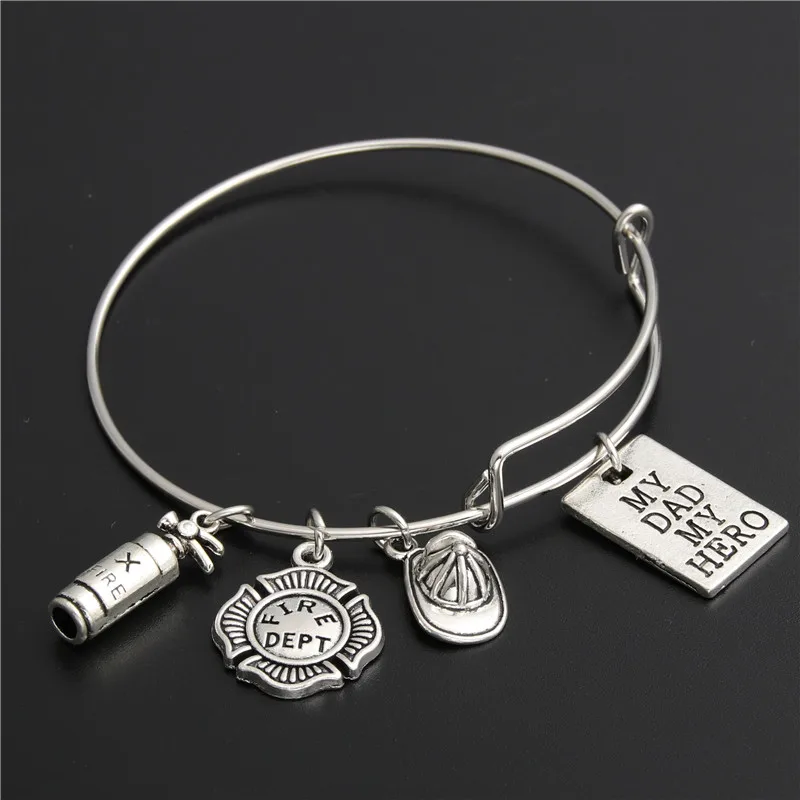 1pc Fire Department Bracelet Firefighter Charm Bangles Adjustbale Jewelry Fireman Gift My Dad Hero E1184 | Украшения и аксессуары
