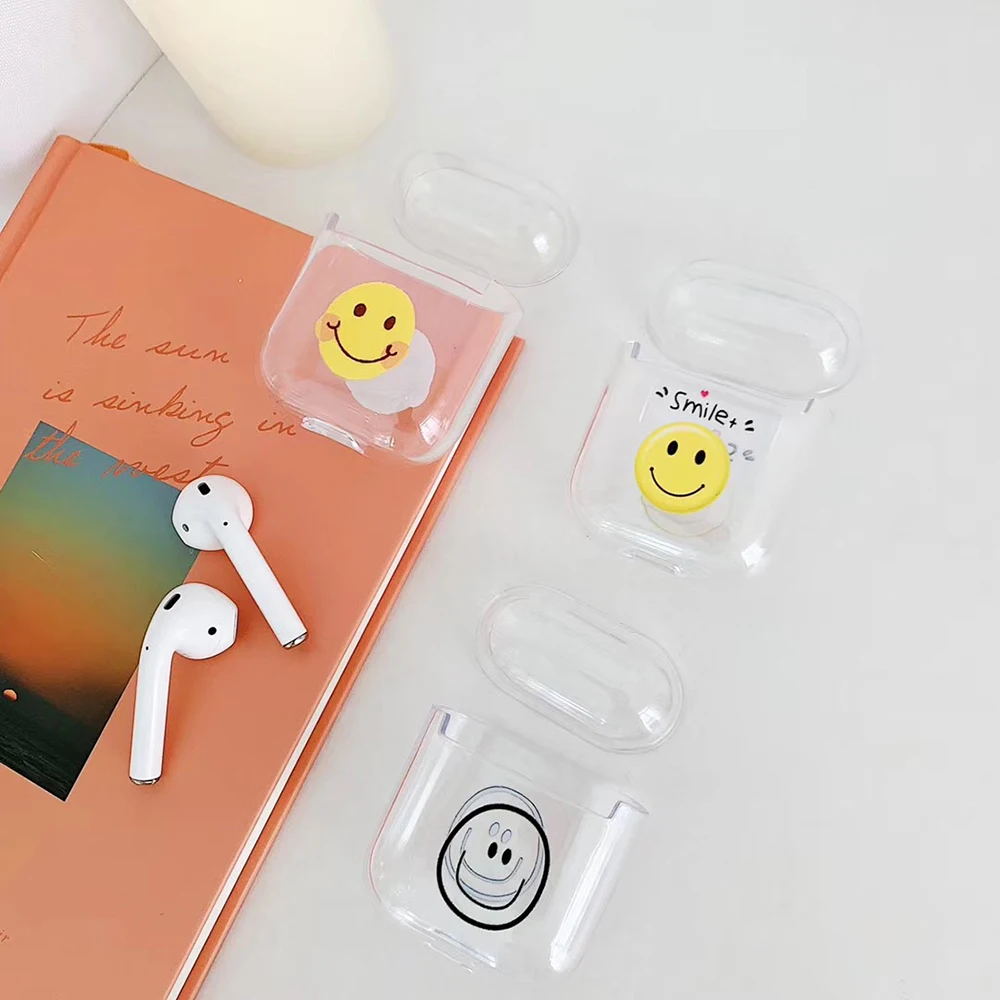 Милый чехол со смайликом для Apple Airpods Hedset пластиковый защитный беспроводных