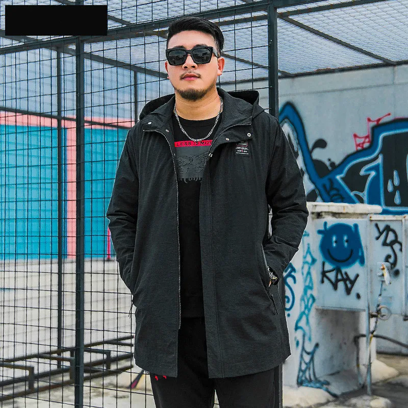 

Men's Windbreaker Fat Increase Long Hooded Jacket Loose Autumn 2018 Men Long Warm Jacket Hooded Cloak