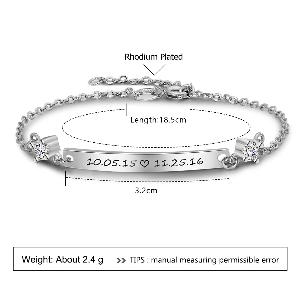 Персональный подарок ID braceles с кубического циркония настроить выгравировать имя