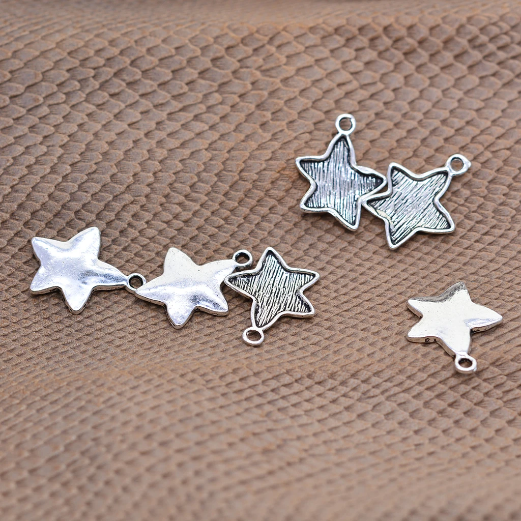 100pcs Antique Tibetan Style 20x15mm Alloy Star Pendant Cabochon Bezel Settings Trays Frame DIY Jewelry Making Charms | Украшения и