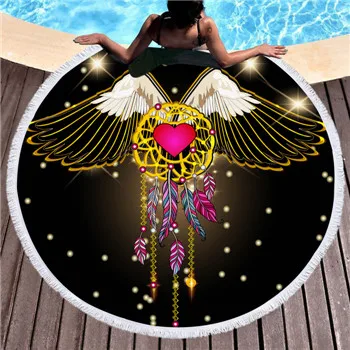 

Luxury Black Mandala Soft Round 150cm Beach Towel Large for Adults Bohemian Microfiber Tassel Tapestry Toalla Blanket Picnic Mat