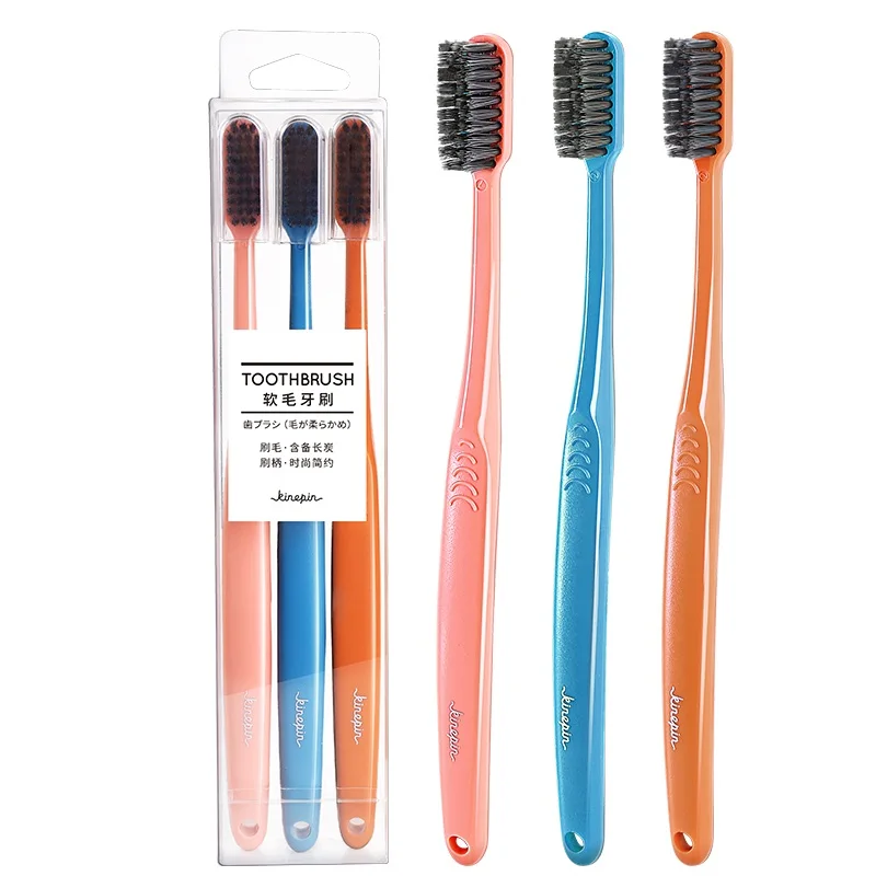 02 Orange KINEPIN 3 шт. зубная щетка мягкая Binchotan древесный уголь зубная щетка со щетиной для взрослых Портативный дорожный набор зубных щеток с крышкой на голову - Цвет: 02 Orange