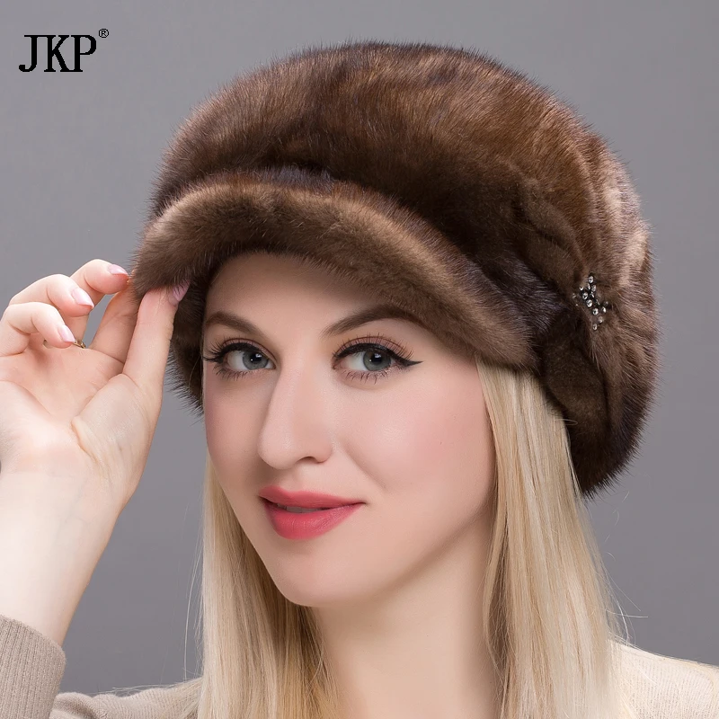 JKP New Hot Sale Fashion Cap Women Fur Beanies Winter Hats Genuine Mink Fur Parts Caps Warm Winter Real Mink Hat  DHY17-15