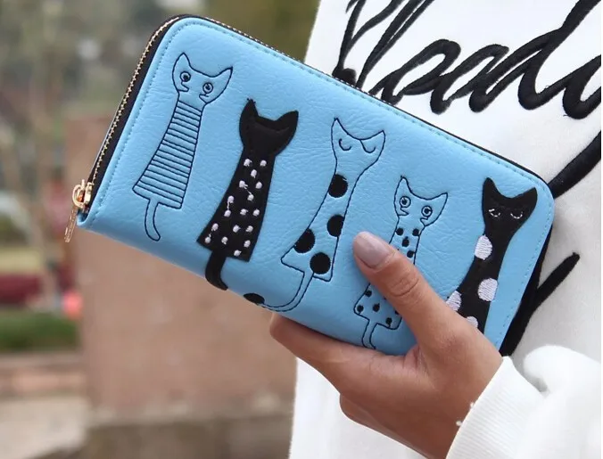 Кошелек Для женщин 5 Cat симпатичный кошелек на молнии Для женщин держатель для карт кошелек с принтом животных Стандартный кошельки Для женщин бумажник и кошелек LS8723/NN