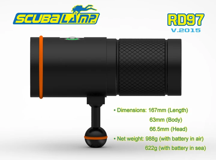 2015 Новинка Scubalamp RD97 фонарик для дайвинга 100 м 4000 люмен 4 * XP L LED 7*18650 Батарейный