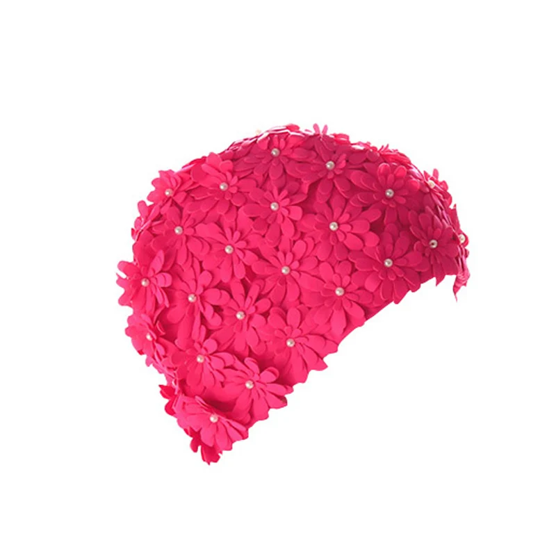 

1PC Free Size Handmade Pearl Colorful Flower Swimming Caps Flower Bathing Cap Protect Ears Hair Women Adults Swim Pool Cap