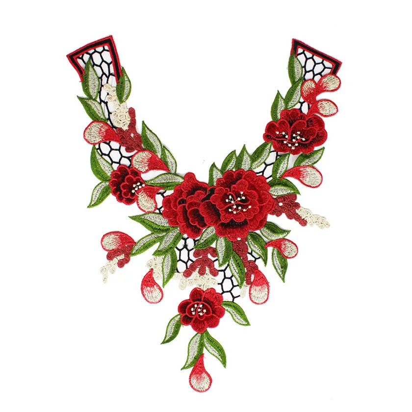 10 шт. вышивка кружевной шейный воротник Красная Зеленая аппликация нашивки ткань