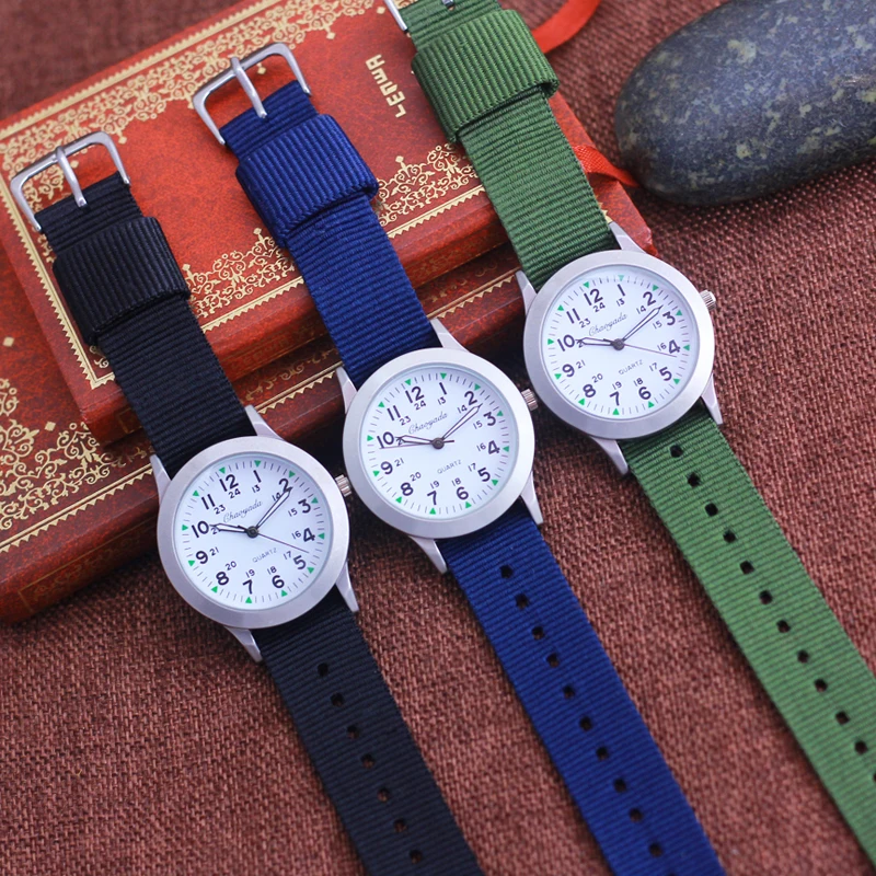 2023 Chaoyada Children Boys Girls 24hours Canvas Luminous Pointer Quartz Wristwatches Kids Students Military Waterproof Watches