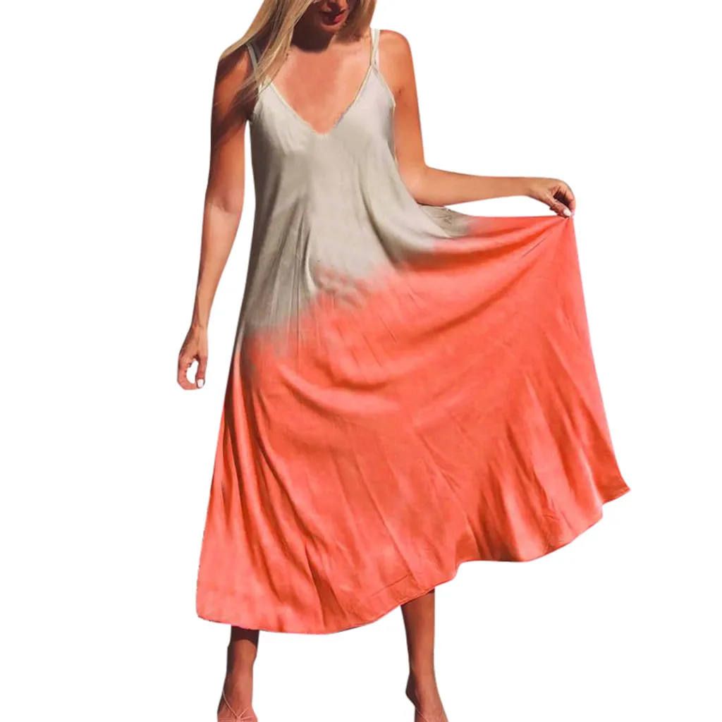 Летнее женское платье с треугольным вырезом без рукавов открытыми плечами