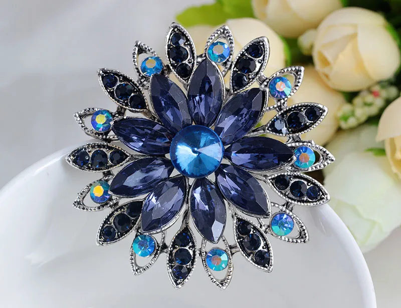 Danbihuabi броши для свадьбы Bijoux Broches Модные Винтажные женские Броши со стразами чернильные синие хрустальные броши-булавки в виде цветов