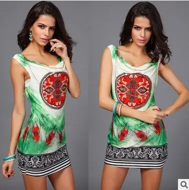 Новинка 2016 Брендовое летнее женское винтажное платье мини с тропическим