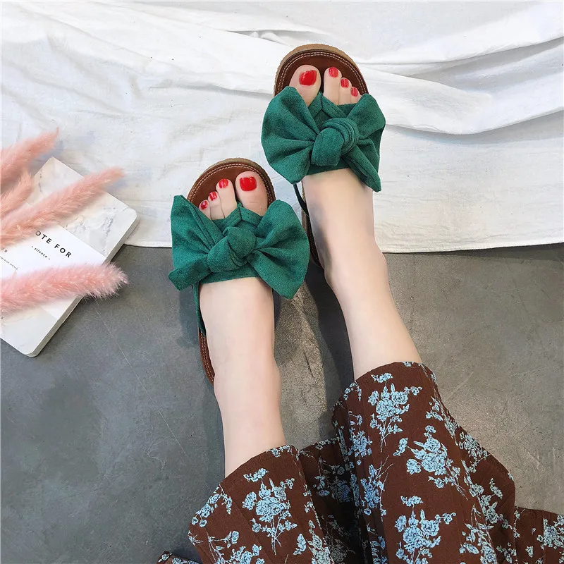 Новинка 2020 года Тапочки с бантом Женская летняя одежда Женские Повседневные