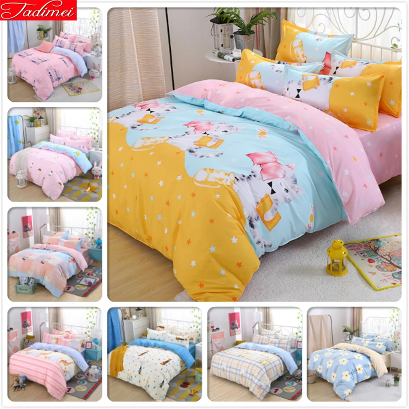 Милый котенок кошка пододеяльник 3/4 шт Комплект постельного белья для детей