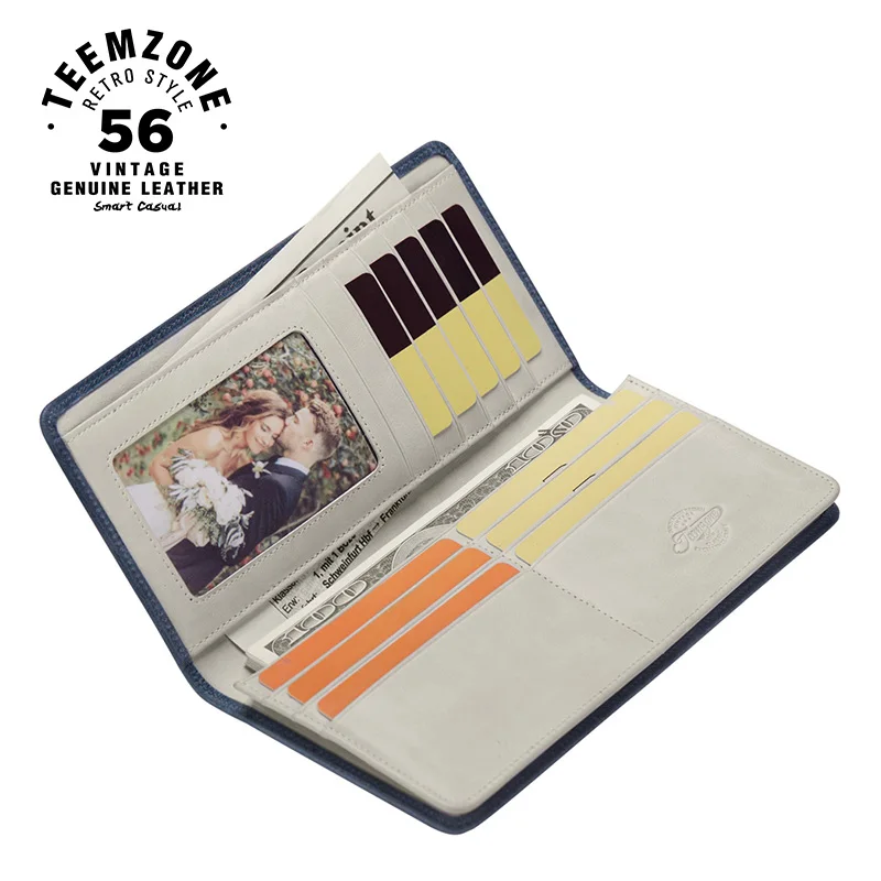 Мужской Длинный кошелек teemzone из натуральной воловьей кожи 11 держателей для карт