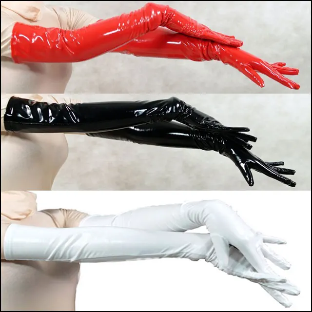 Сексуальные женские длинные перчатки из ПВХ с пятью пальцами для влажного образа
