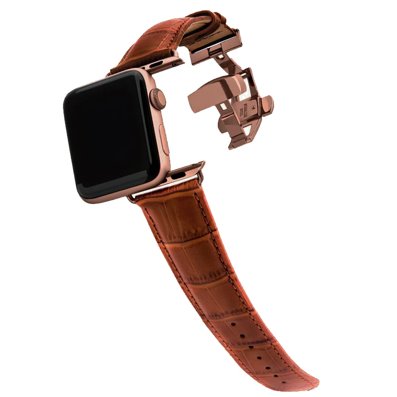 Ремешок из натуральной кожи для apple watch band 44 мм 40 42 38 браслет с пряжкой бабочкой iwatch