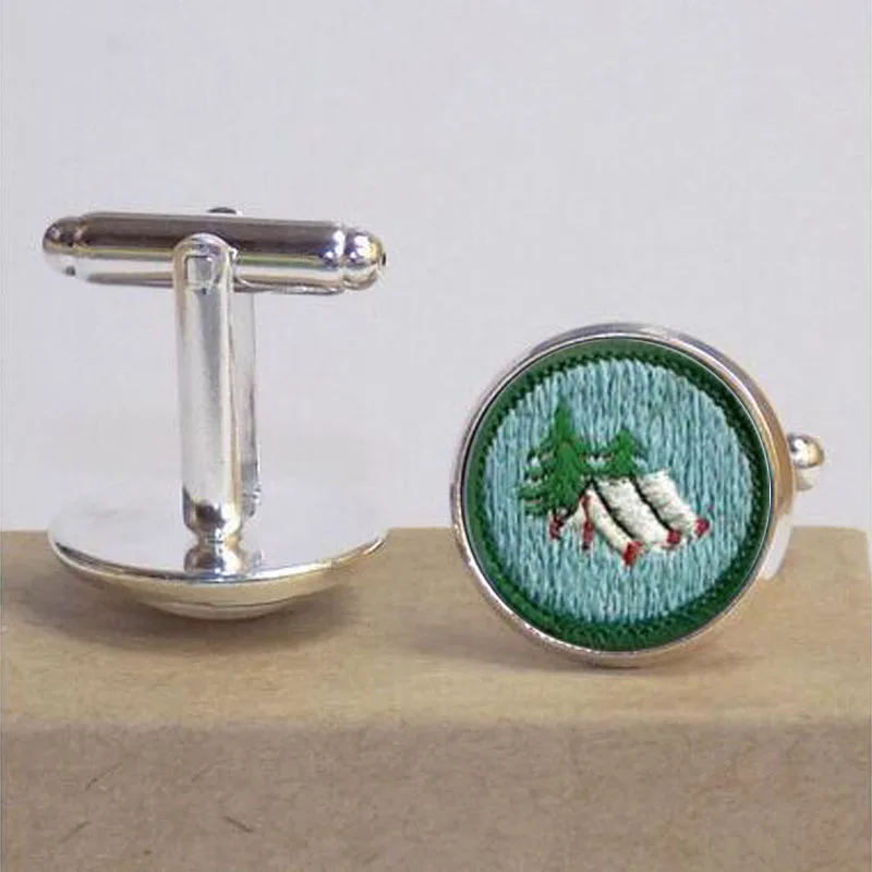

1pcslot Girl Scout Junior Retired Camping Merit Badge - Girl Scout Jewelry - Glass Photo Cabochon cufflink Bangle