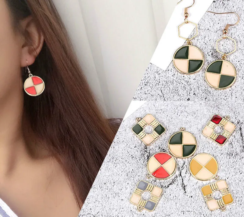 Square round belt hanging alloy accessories earrings pendant diy handmade earpiece material package | Украшения и аксессуары