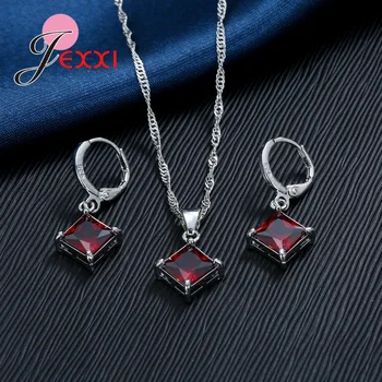 New Simple Fashion Square Cubic Zircons 925 Sterling Silver Jewelry Sets For Women Wedding Accessory 8 Colors 4